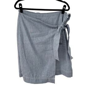 HALOGEN Skirt Womens 12 Light Blue Gray Wrap Tie Zipper Back Coastal Chic Boho C